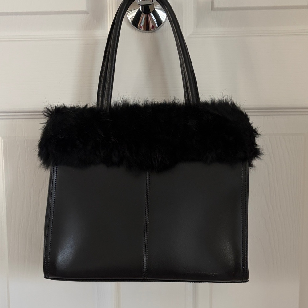 Preston & York Black Fur Trim Shoulder Bag
